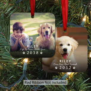 Hunde-Weihnachtsfoto damals und heute Ornament Aus Metall