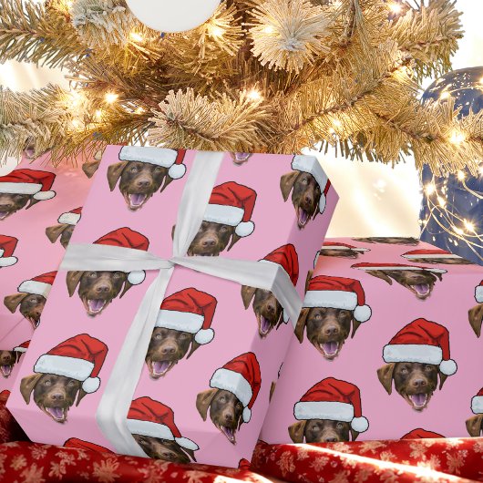 Hunde-Weihnachtsmannmütze | Custom Face Foto Pink  Geschenkpapier