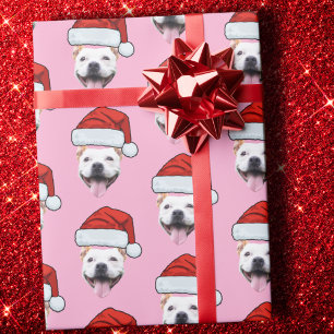 Hunde-Weihnachtsmannmütze Custom Face Foto Pink Geschenkpapier