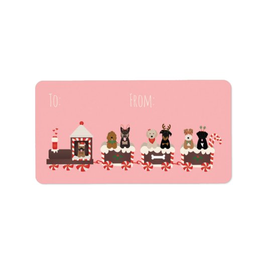 Hunde Weihnachtszug Adressaufkleber (Vorne)