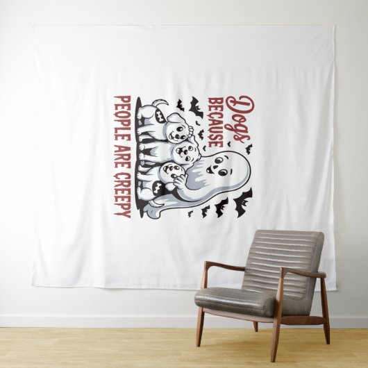 Hunde, weil die Leute ein gruseliges Halloween sin Wandteppich (Beispiel (Horizontal))