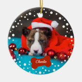 Hunde Welpe First Christmas Einfaches Foto Keramik Ornament (Vorne)