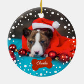 Hunde Welpe First Christmas Einfaches Foto Keramik Ornament (Hinten)