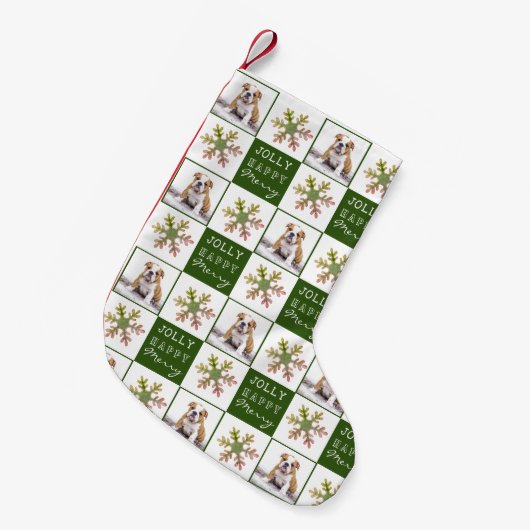 Hunde Welpe Foto Schneeflocke Grün Kleiner Weihnachtsstrumpf (Vorderansicht (hängend))