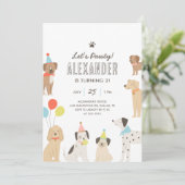 Hunde Welpe lass uns Pawty Birthday Einladung (Stehend Vorderseite)