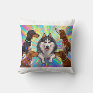 Hunde Welpen mit Regenbogenuntergrund Kissen