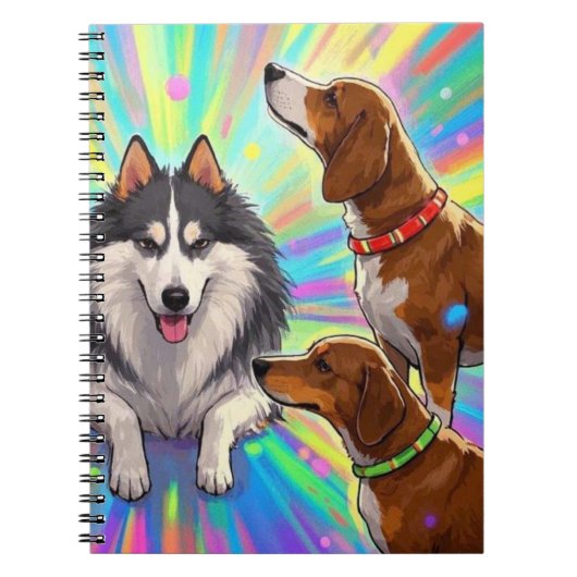 Hunde Welpen mit Regenbogenuntergrund Notizblock (Vorderseite)
