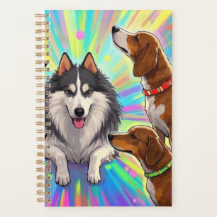 Hunde Welpen mit Regenbogenuntergrund Planer