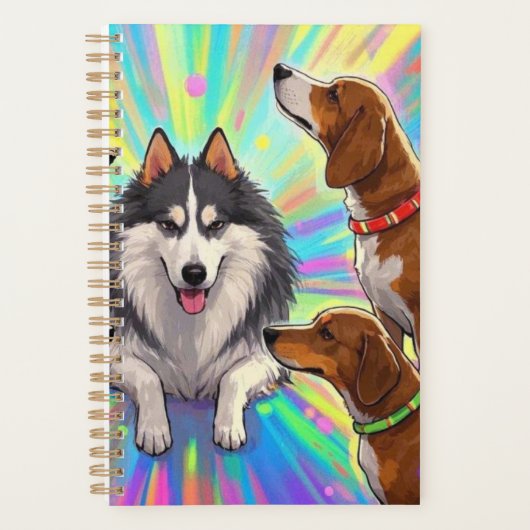 Hunde Welpen mit Regenbogenuntergrund Planer (Vorderseite)