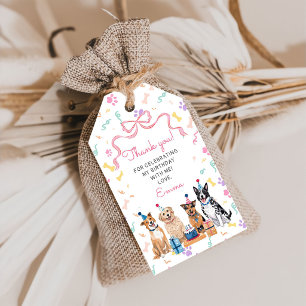 Hunde-Welpen-Rosa-Schleife-Mädchen-Geburtstagsfeie Geschenkanhänger