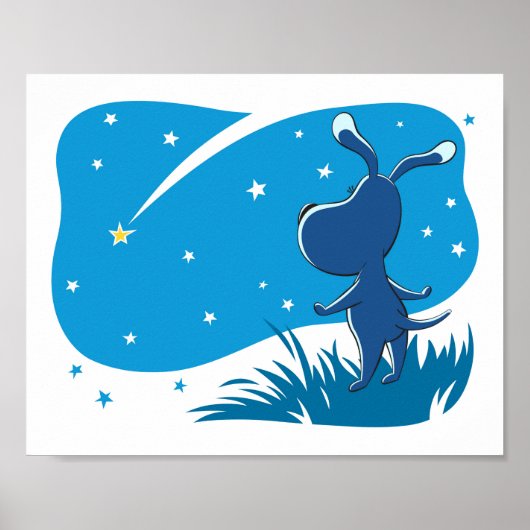 Hunde Welpen Shooting Star Night Blue Sky Poster (Vorne)