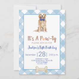 Hunde Welppy Birthday Party Einladung Blue Gingham