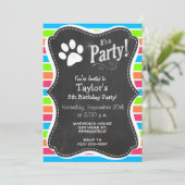 Hunde, Woof; Neon Orange Pink Blue Green Stripes Einladung (Stehend Vorderseite)