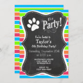 Hunde, Woof; Neon Orange Pink Blue Green Stripes Einladung (Vorne/Hinten)