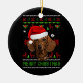 Hunde Xmas Dackel Tragen Weihnachtsmannmütze Ugly Keramik Ornament (Vorne)