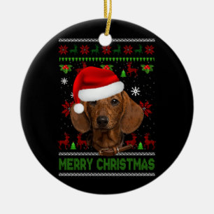 Hunde Xmas Dackel Tragen Weihnachtsmannmütze Ugly  Keramik Ornament