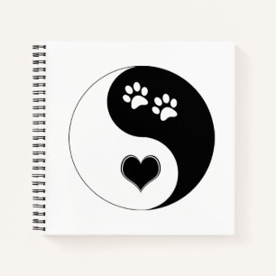 Hunde Yin Yang Herz und Hundepfoten Notizblock