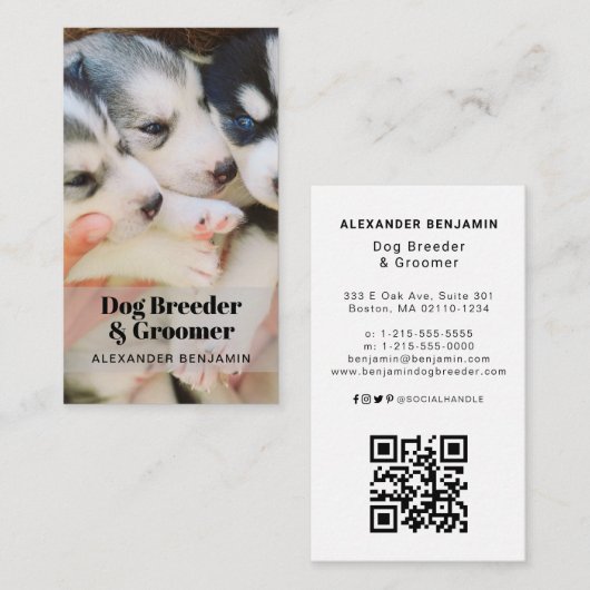 Hunde Züchter & Groomer Foto QR Code Business Card Visitenkarte (Vorne/Hinten)