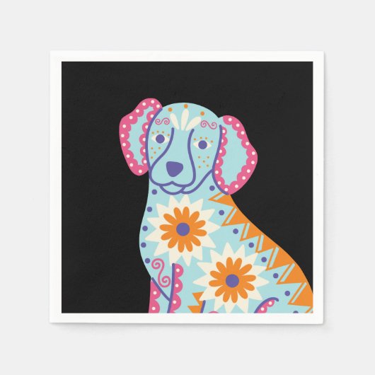 Hunde Zucker Schädeltag der toten schwarzen Napkin Serviette (Vorderseite)