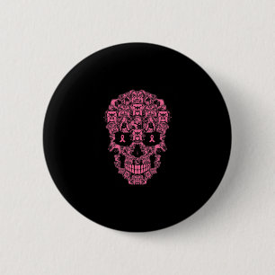Hunde Zucker Skull rosa Ribbon Brustkrebs Button