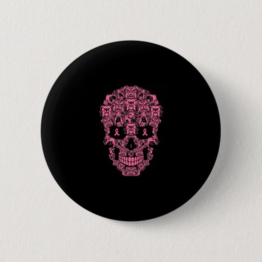 Hunde Zucker Skull rosa Ribbon Brustkrebs Button (Vorderseite)