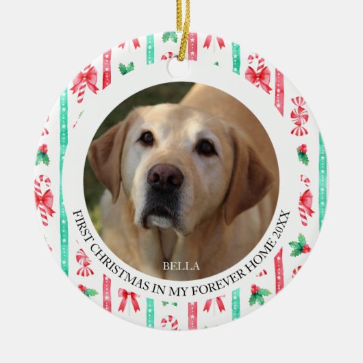 Hunde zum ersten Mal Weihnachten in Forever Zuhaus Keramik Ornament (Vorne)