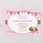 Hunde zum Geburtstag Einladungen für Mädchen (Vorne/Hinten)