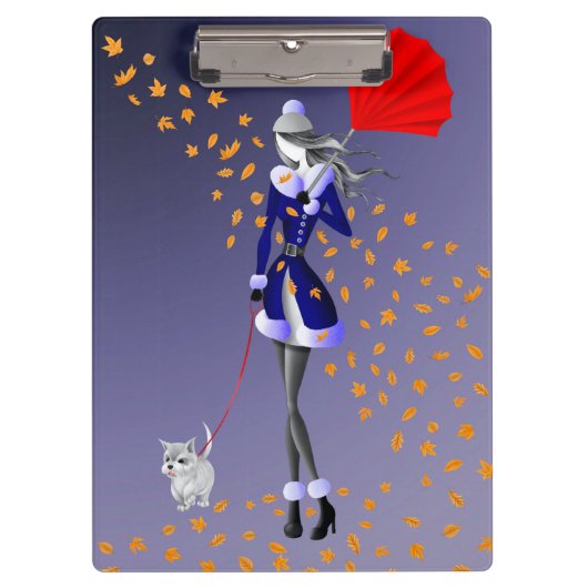 Hundeausführer Herbstblätter Blau Klemmbrett (Vorderseite)