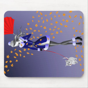 Hundeausführer Herbstblätter Blau Mousepad