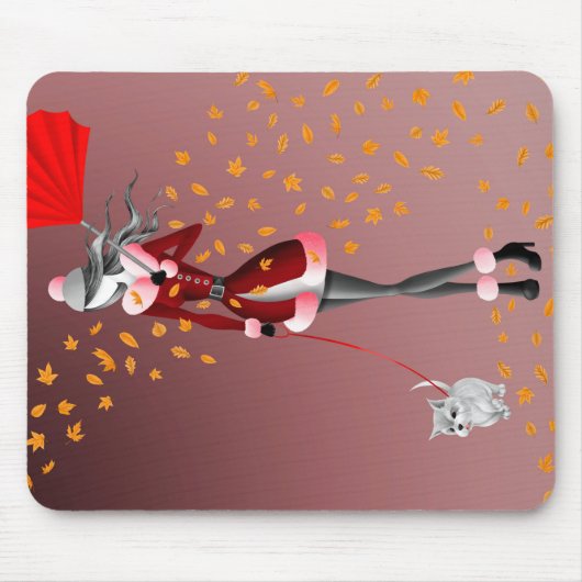 Hundeausführer Herbstblätter Rot Mousepad (Vorne)