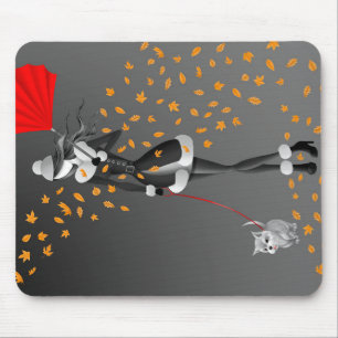 Hundeausführer Herbstblätter Schwarz  Mousepad