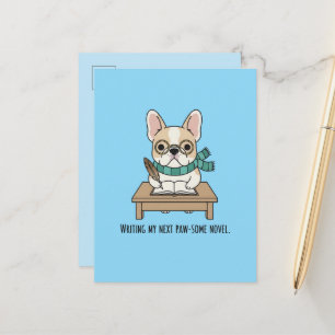 Hundeautor Französische Bulldogge Blaue Kunstvolle Postkarte