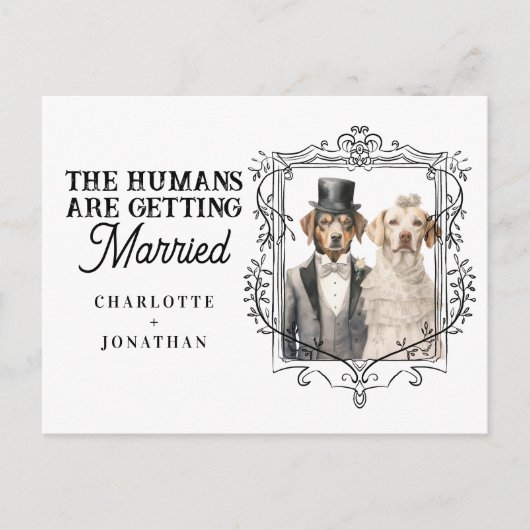 Hundebriege und lustige Hochzeit retten das Datum Postkarte (Vorderseite)
