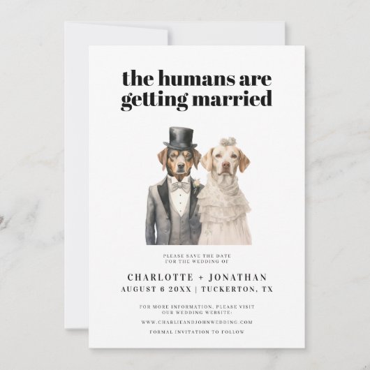 Hundebriege und lustige Hochzeit retten das Datum Save The Date (Vorderseite)