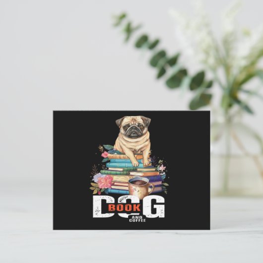 Hundebuch und Kaffee Postkarte (Stehend Vorderseite)