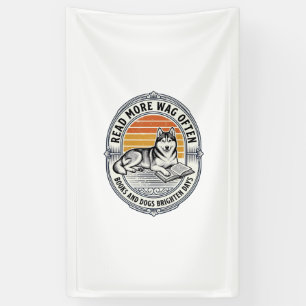 Hundebuchliebhaber-Shirt Vintage-Gravur Husky Lese Banner