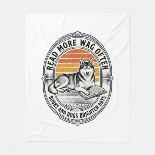 Hundebuchliebhaber-Shirt Vintage-Gravur Husky Lese Fleecedecke