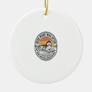 Hundebuchliebhaber-Shirt Vintage-Gravur Husky Lese Keramik Ornament