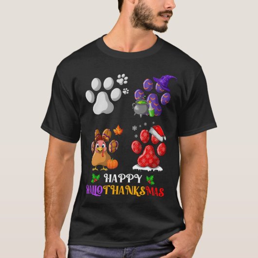 Hundebüt Niedlich Happy Hallothanksmas T-Shirt (Vorderseite)