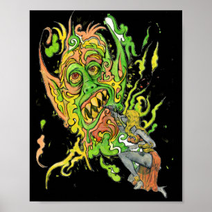 Hundedame Zeichne Psychedelisches Monster Poster