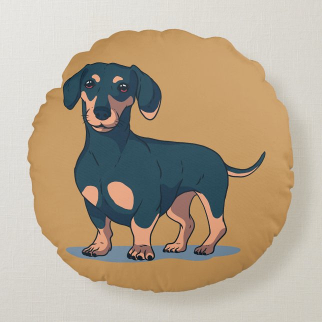 Hundedesign für coole Schwarze Dackel Rundes Kissen (Vorderseite)