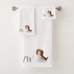 Hundedesign für mit Monogramm Beagle Badhandtuch Set