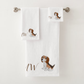 Hundedesign für mit Monogramm Beagle Badhandtuch Set