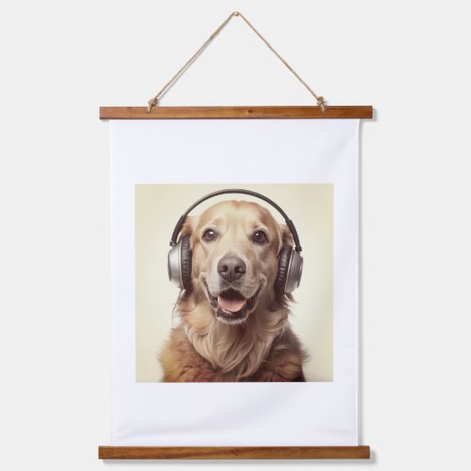 Hundedesign-Plakat mit Headset Wandteppich Mit Holzrahmen (Vorderseite)