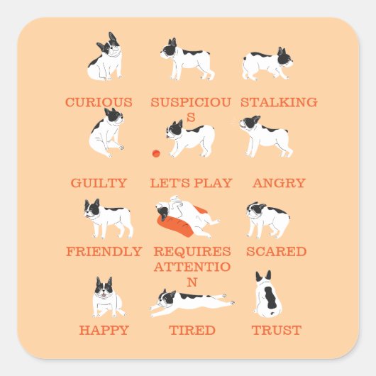 Hundeemotion quadratischer aufkleber (Vorderseite)