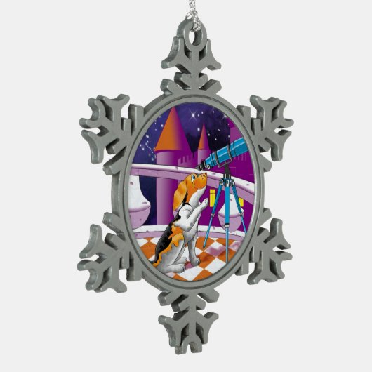 Hundefernrohr Schneeflocken Zinn-Ornament (Links)