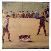 HundeFighting (Öl auf Papier) Fliese (Vorderseite)