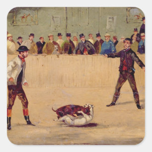 HundeFighting (Öl auf Papier) Quadratischer Aufkleber
