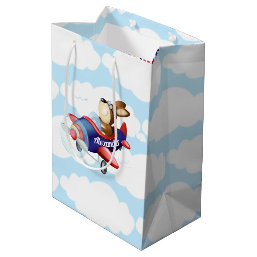 Hundeflieger | Junge Geburtstag Mittlere Geschenktüte (Rückseite Schrägansicht)