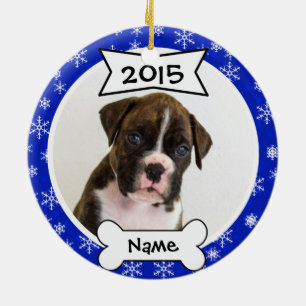 HundeFoto-Verzierung im Blau Keramik Ornament